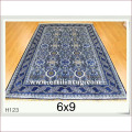 6X9 Blue Persian Design Handmade Silk Carpet for Living Room with Fringe